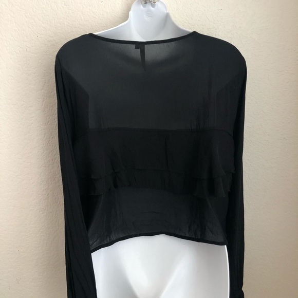 Mono B Black Tier Layered Ruffle Long Sleeve Blouse Shirt Womens Formal Flowy - Picture 3 of 4